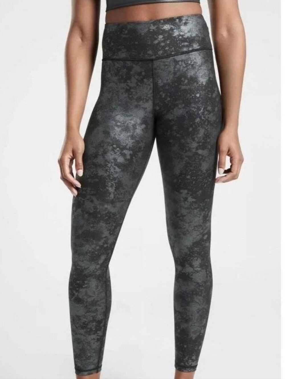 Athleta Black Elation Misty Lace Workout Tight Leggings Size Small